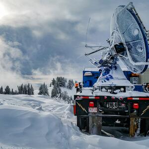  A special mountaintop radar called Doppler on Wheels measures precipitation in a new multi-institution cloud seeding study.  Photo by Joshua Aikins